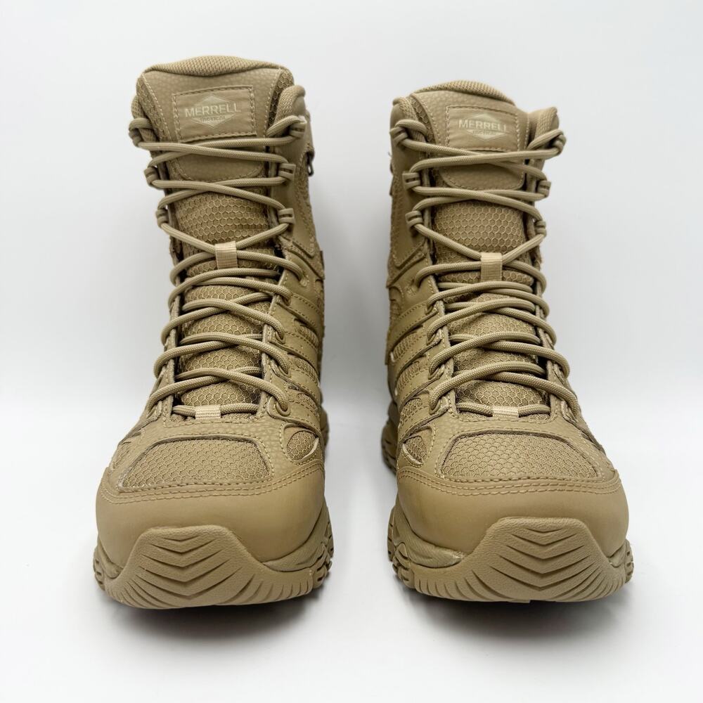 Merrell Work Moab 3 8" Tactical Zip Boots Mens 6.5 Womens 8 Tan Leather WP NIB - Picture 6 of 13